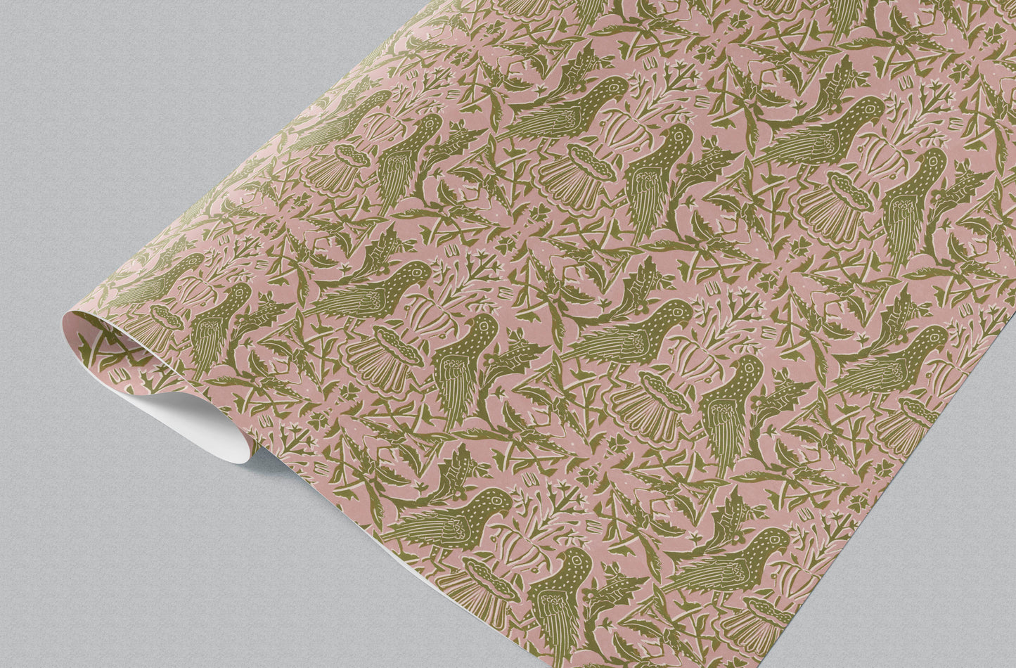 Olive Wild Birds Wrapping Paper GWM117